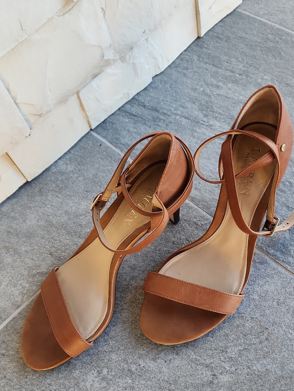 Lauren Ralph Lauren Brown Leather Ankle-Strap Heels